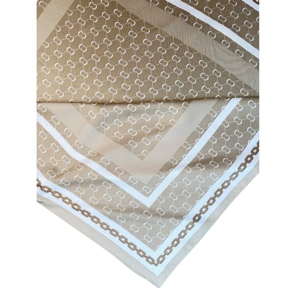 2/$30 NEW Tan Cream Camel Neutral Geometric Printed Silky Fashion Head Scarf - Picture 5 of 8